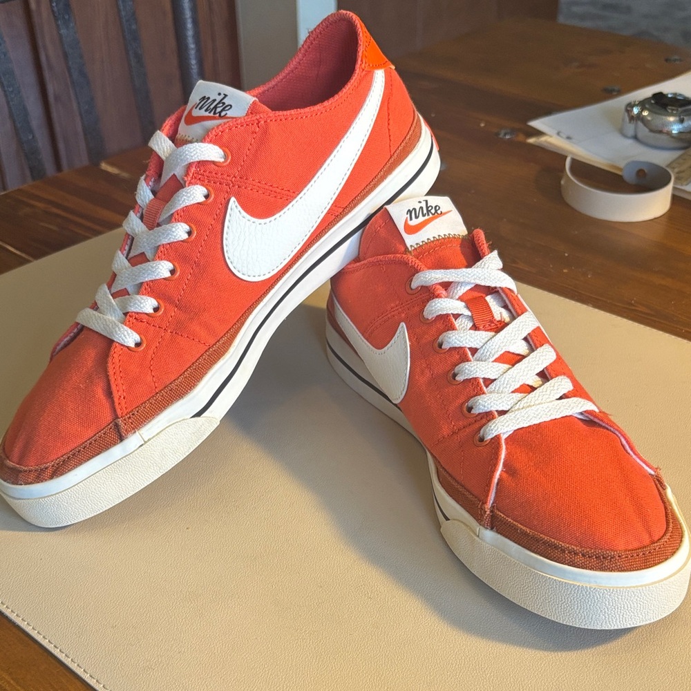 Nike Men's Bright Orange Canvas Low-Top Sneakers with White Swoosh